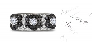 6 mm Wide Micropavee Crusted White Diamonds & Black Diamond Flower Pattern in Platinum