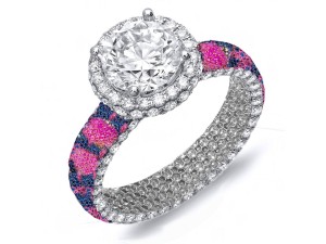 Vibrant Pave Cluster Diamond & Multi-Colored Precious Stones Rubies, Emeralds & Blue, Pink, Purple, Yellow Sapphires