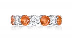 Precision Set Shared Prong Set Round Diamond & Orange Sapphire Eternity Bands