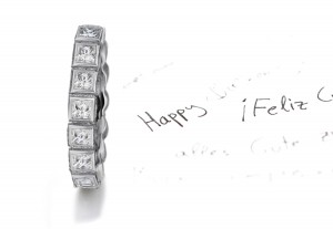 Classic: Princess Cut Diamonds Set in Square Bezels Circling All Around in Polished Platinum Size 6