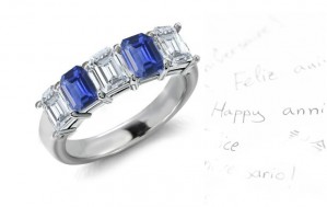 Emerald Cut Sapphire & Diamond 5 Stone Band