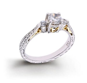 Platinum 14K White Yellow Gold Hand Engraved Filigree. View Engagement Setting