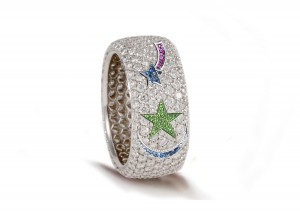 High Quality French pavee Multi-Colored Sapphire & Brilliant-Cut Round Diamond Moon & Stars Eternity Rings & Bands