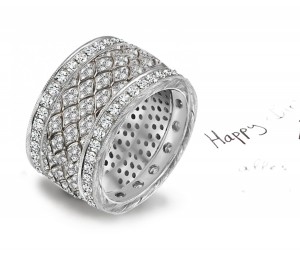Vibrant & Rich Style: A A Diamond Band Encrusted with Diamonds & Metal Mesh Frames in Center & Bead Set Diamond Border