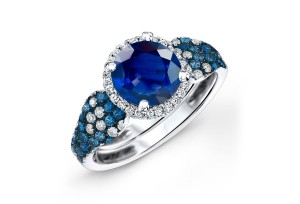 Made To Order Rings Featuring Delicate French Halo Pave Diamonds & Vivid Blue Sapphires