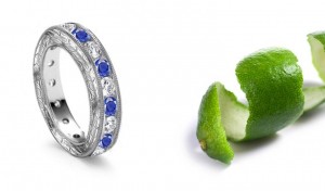 Engraved Sapphire Brilliant Diamond Ring In Stock in Platinum & Gold