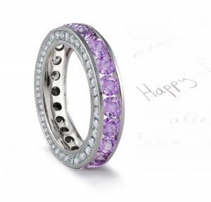 Dramatic Original Purple Sapphire Diamond Wedding Bands