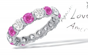 Diamond & Pink Sapphire Eternity Rings