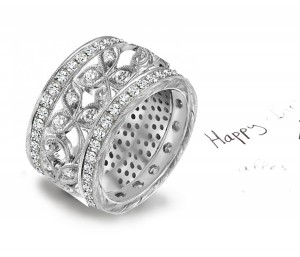 Masterpiece Jewel: A Diamond Band with Open Floral Scroll Expression Work in Center & Bead Set Diamond Borders