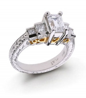 Platinum 14k Gold Hand Engraved Filigree. View Diamond Engagement Setting Matching Diamond Wedding Bands