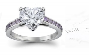 Purple & White Heart Diamond Engagement Ring