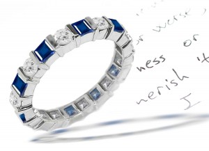 Round Diamond Square Sapphire Eternity Ring