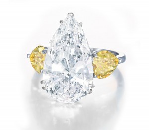 Pear-Shaped Diamond & Heart Yellow Sapphire Three Stone Engagement and Right Hand Rings