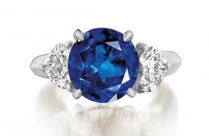 Premium Quality Unique Heart Shaped Diamonds & Blue Sapphire Round Three Stone Rings