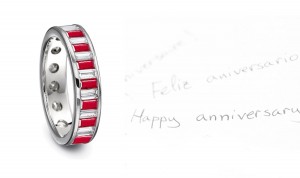 Ruby Diamond Eternity Rings: Platinum ruby diamond baguettes eternity band