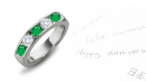 The Romance: Mens Mens Five Stone Diamond & Emerald Half Eternity Band