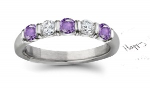 Purple Sapphire & Diamond 5 Stone Bar Set Wedding Anniversary Rings