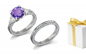 Happiness: Engraved Women's Pink Sapphire & White Diamond Ring