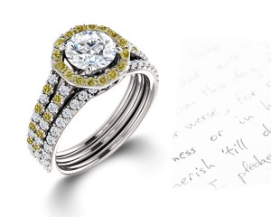 Vibrant Yellow Sapphires and Diamonds Halo Micropave Engagement Rings With Vivid Colored Gemstone Accents