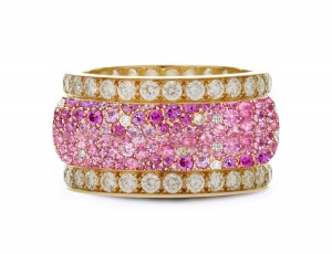 Made to Order French pave Set Brilliant Cut Round Diamonds & Pink Sapphires Eternity Rings & Bands