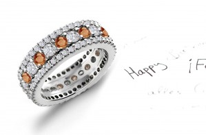 View Wide Variety of Pink Orange Sapphires & Diamonds Eternity Ring