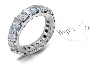 Princess Cut Blue Diamond & White Diamond Eternity Wedding Ring in Platinum