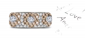 6 mm Wide Micropavee Crusted White Diamonds & Brown Diamond Flower Pattern in Platinum