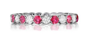 Made To Order Just For You Round Red Ruby & Diamond Prong Set Eternity Anniversary Band Rings