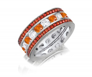 Made To Order Just For You Brilliant Round Cut Orange Sapphire & Diamond Prong Set Eternity Anniversary Band Rings