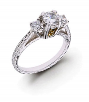 Platinum Hand Engraved Filigree Diamond. View Solitaire Setting