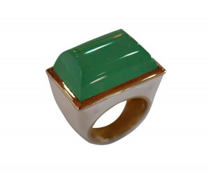 Collosal High Domed Mens Special Design Antique Emerald Crystal Enamel Rectangle Ring