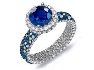 Made To Order Rings Featuring Delicate French Halo Pave Diamonds & Vivid Blue Sapphires