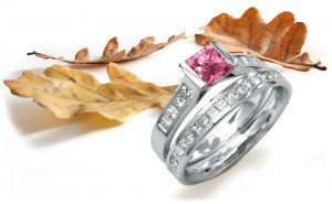 Pink Diamond Rings: Platinum Pink Princess Cut Diamond and White Princess Cut Diamonds Engagement Rings