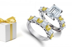 Strikingly Elegant: Natural Octogon Diamond with long lines, Yellow White Sapphire Saturn Gemstones & Diamond Set