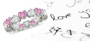 Designer Pink Sapphire Heart & Diamond Heart Stylish Eternity Ring