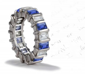 Platinum & Gold Collosal Sparkling Emerald Cut Diamond & Emerald Cut Sapphire Eternity Band