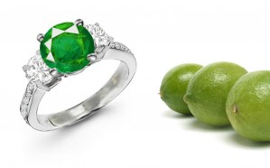 Diamond Rings (Ladies'): Three Stone Hoop Ring Features Not Only Brilliant White Diamonds But Velvety Green Dark Emeralds