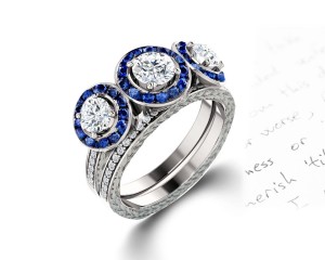 Delicate Micro Pave Halo Vivid Flower Blue Sapphires & Brilliant-Cut Round Diamonds Designer Engagement Rings