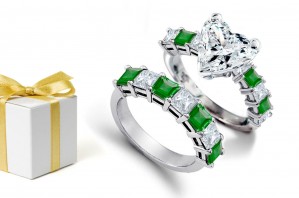 Perfect Emeralds: Discover Line Featuing Heart-Shaped Center Diamond & Princess Cut Emerald Ring & Also Emerald, Diamond Precious Stones Wedding Band