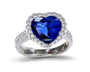 Latest Ring with Heart Sapphire & Pave Set Diamonds & Sapphires in Gold or Platinum