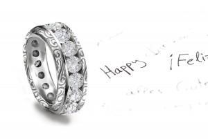 Art of Jewel: View This Mesmerizing  Diamond Wedding Band Sides Feature Embossed with Scroll, Floral & Leaf Motifs