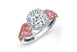Made To Order Rings Featuring Delicate French Halo Pave Diamonds & Vivid Pink Sapphires