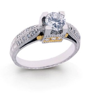 Platinum White Gold Engraved Filigree. View Engagement Ring