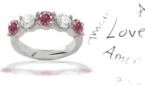 Premier Colored Diamonds Designer Collection - Pink Colored Diamonds & White Diamonds Fancy Diamond Five Stone Wedding & Anniversary Rings