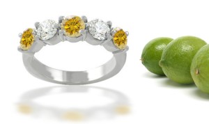 Premier Colored Diamonds Designer Collection - Yellow Colored Diamonds & White Diamonds Fancy Diamond Five Stone Wedding & Anniversary Rings