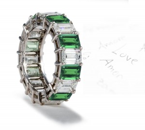 Brilliance & Fire: Emerald Cut Emerald & Octogon Diamond Wedding Band