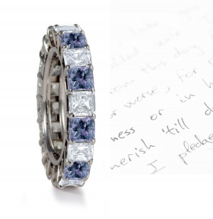 Premier Colored Diamonds Designer Collection - Blue Colored Diamonds & White Diamonds Fancy Diamond Eternity Wedding Rings