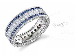 Custom Fabricated Sapphire & Sparkling Diamond Wedding Band in Gold