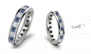 Premier Colored Diamonds Designer Collection - Blue Colored Diamonds & White Diamonds Fancy Diamond Eternity Wedding Rings