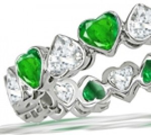 Magnificient Design: "Vibrant" Green Heart Emerald & Diamond Eternity Band in Gold